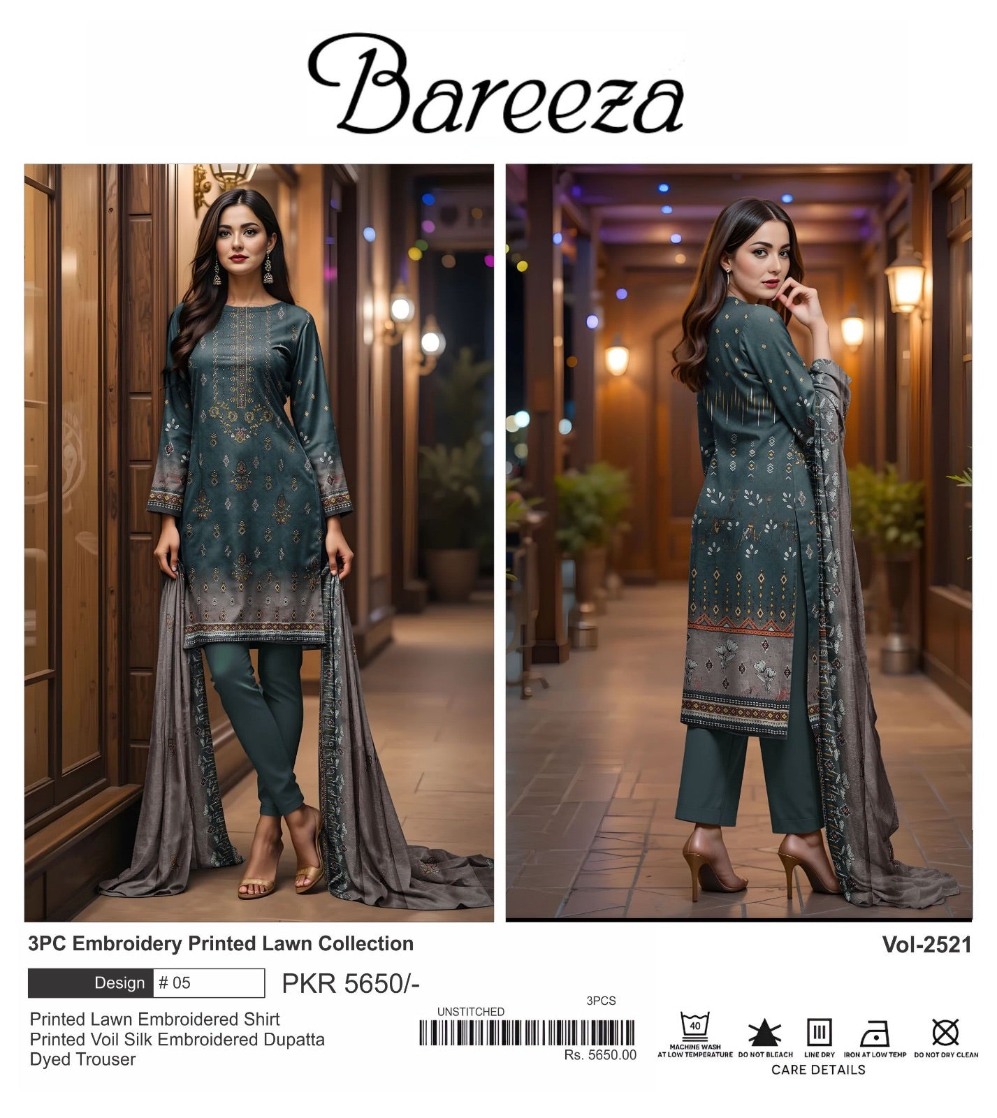 Bareeza lawn embroidery 3p