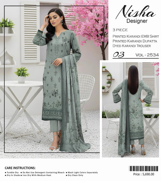 Nisha designer karandi embroidery 3p