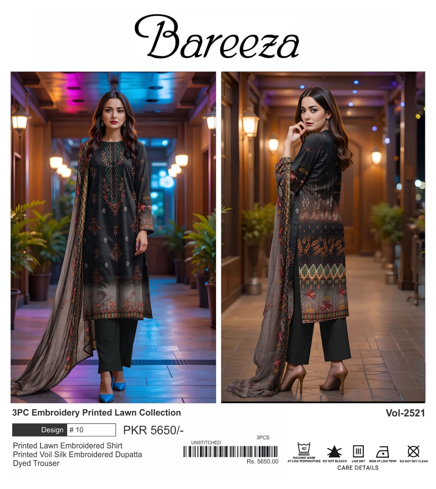 Bareeza lawn embroidery 3p