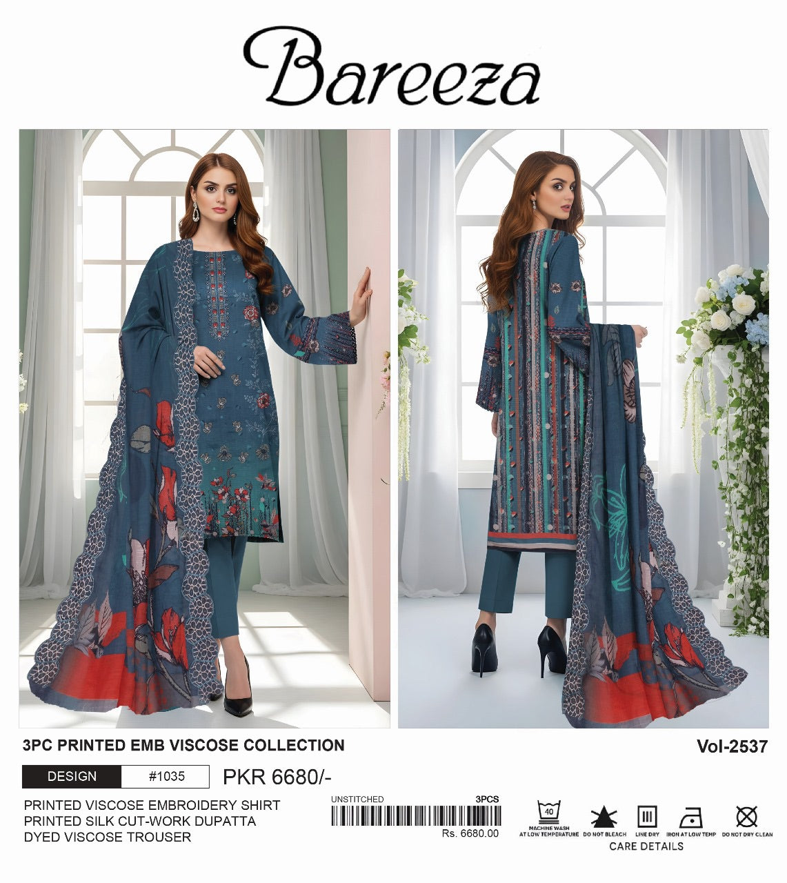 Bareeza Viscos embroidery 3p