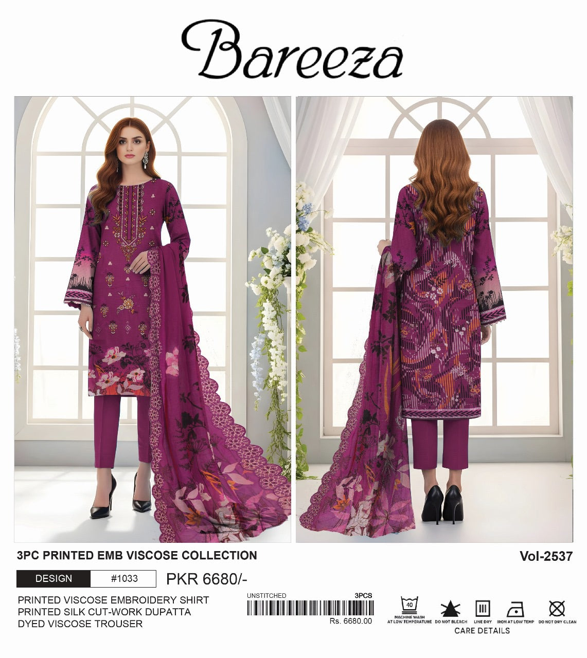 Bareeza Viscos embroidery 3p