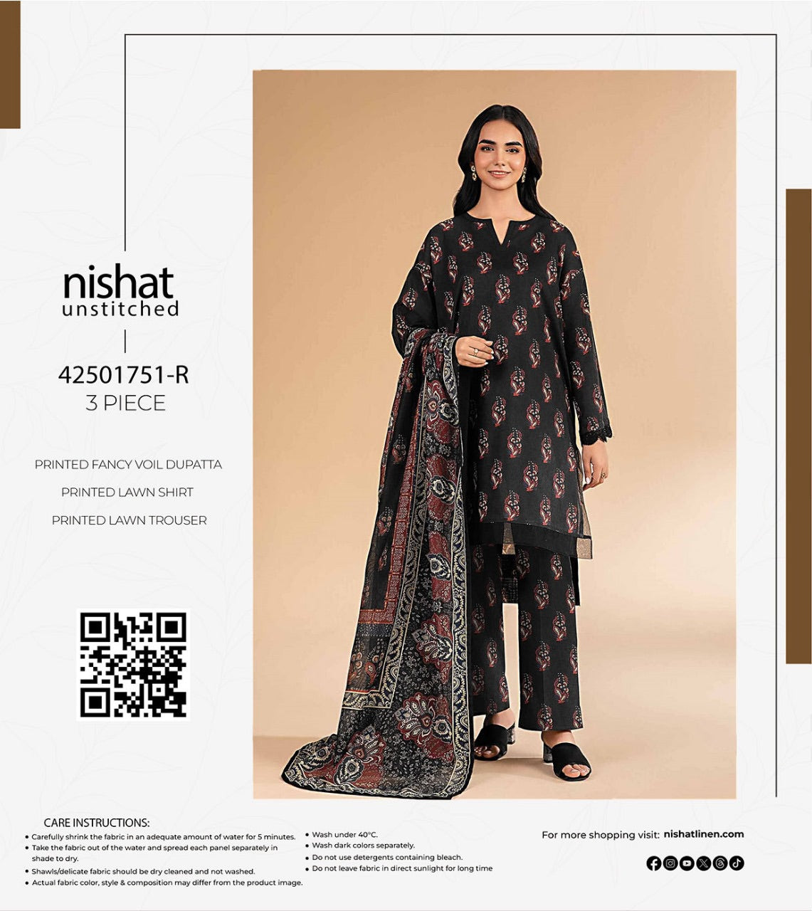 Nishaat lawn print 3p
