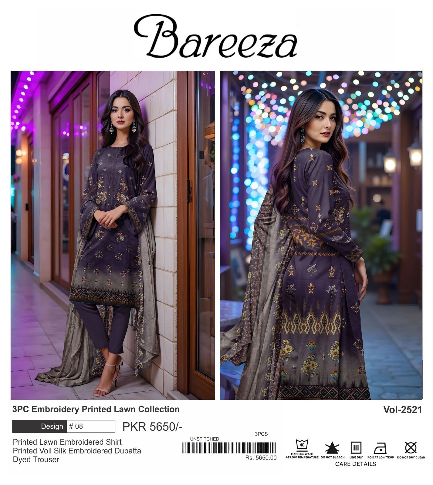 Bareeza lawn embroidery 3p