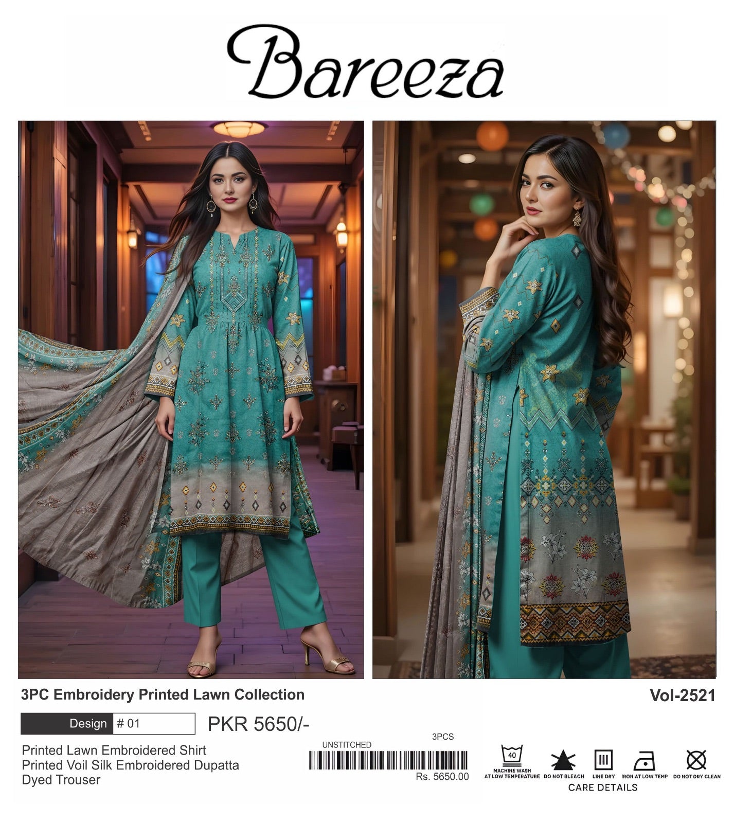 Bareeza lawn embroidery 3p