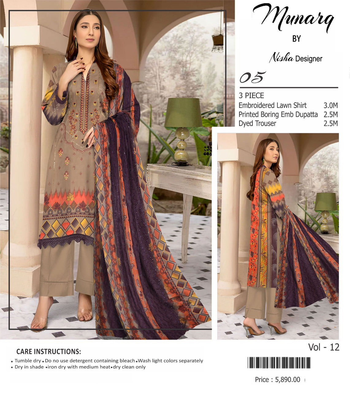 Munarq by nisha lawn embroidery
