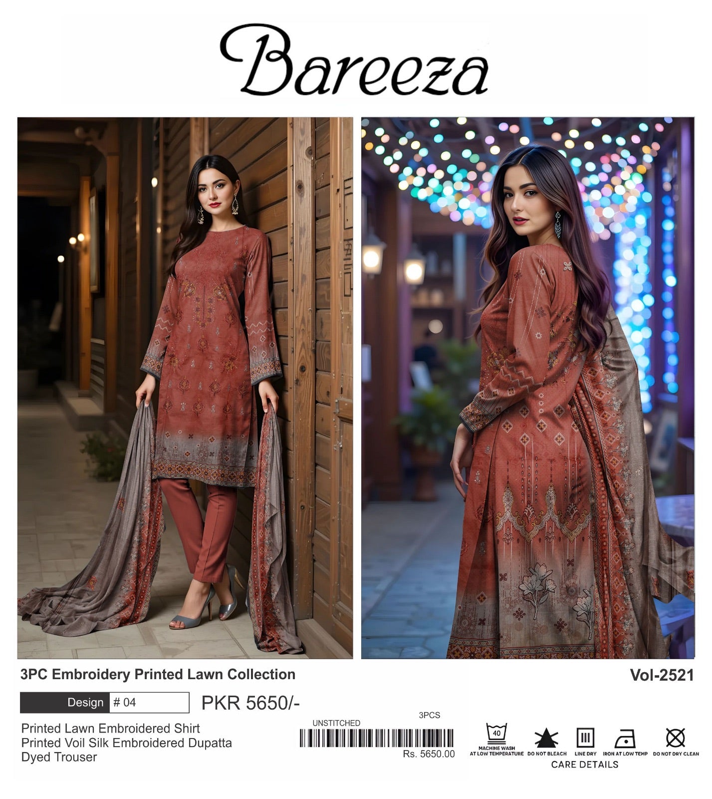 Bareeza lawn embroidery 3p