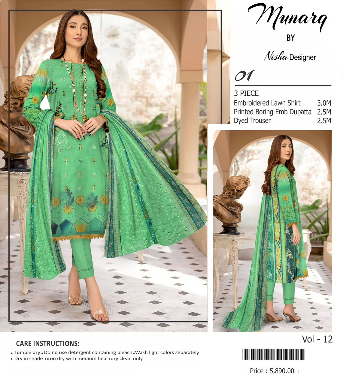 Munarq by nisha lawn embroidery