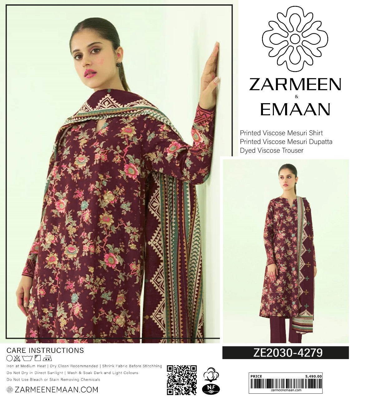Zarmeen & Emaan measuri viscous print 3p