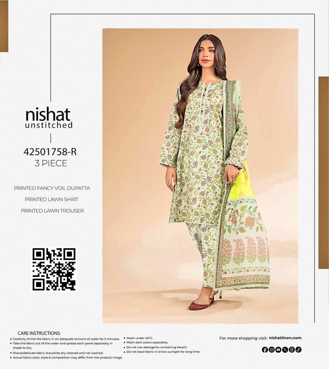Nishaat lawn print 3p