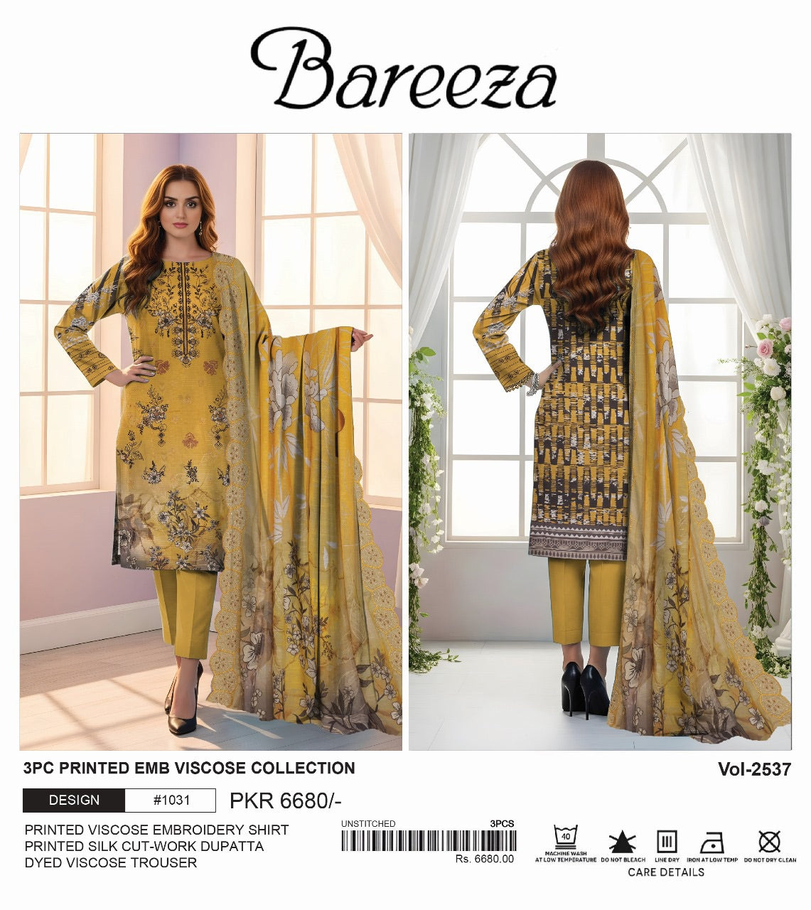 Bareeza Viscos embroidery 3p