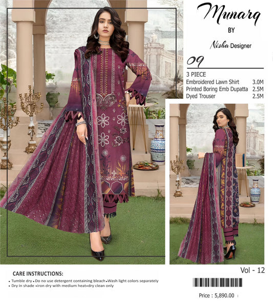 Munarq by nisha lawn embroidery