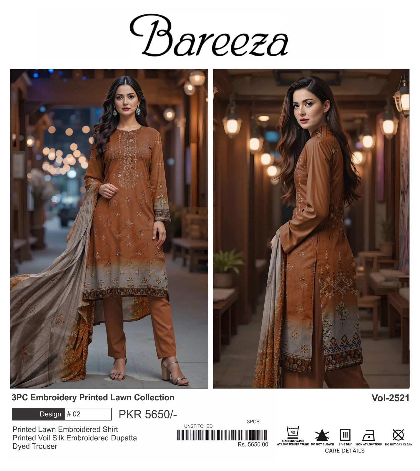 Bareeza lawn embroidery 3p