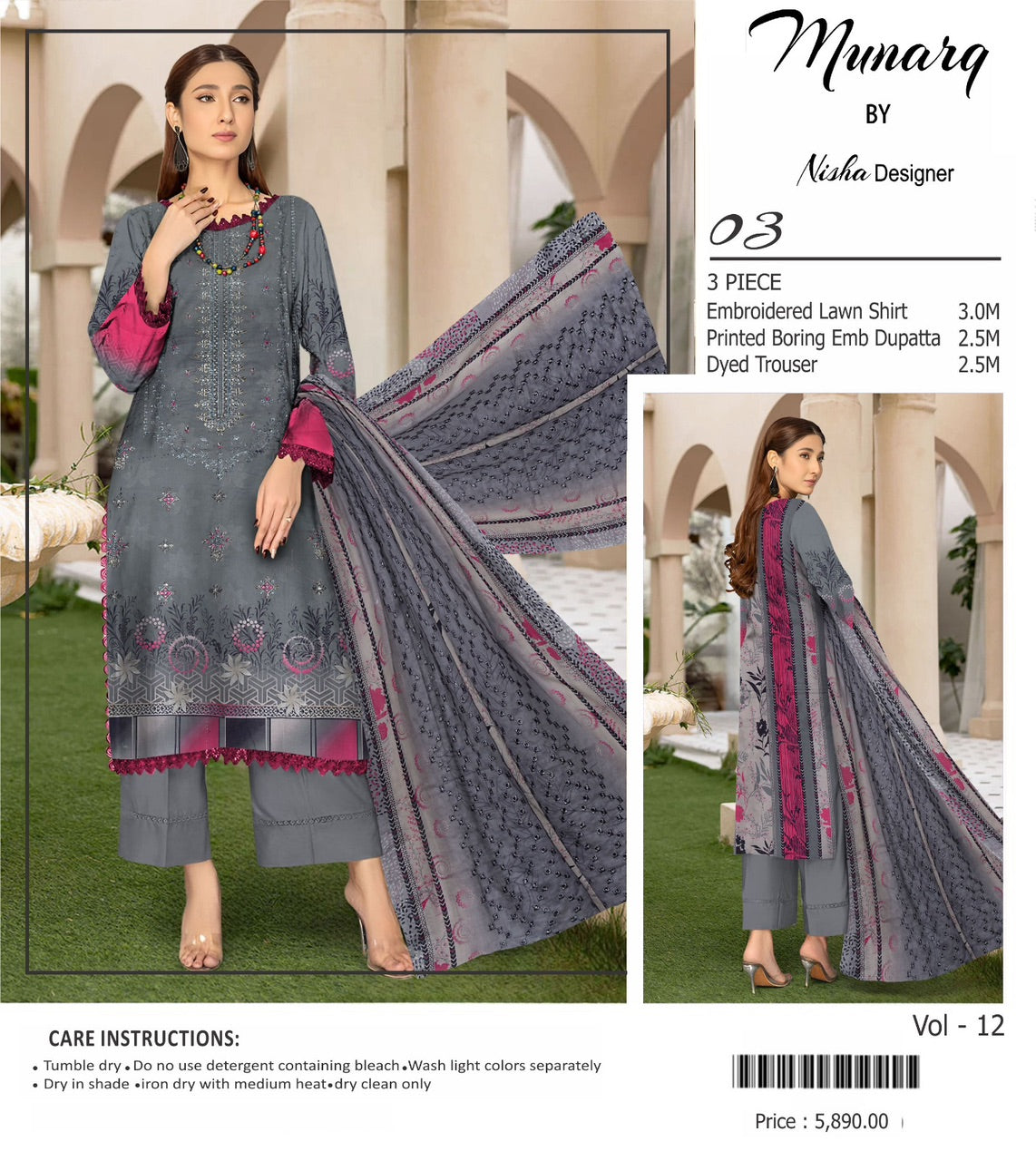 Munarq by nisha lawn embroidery