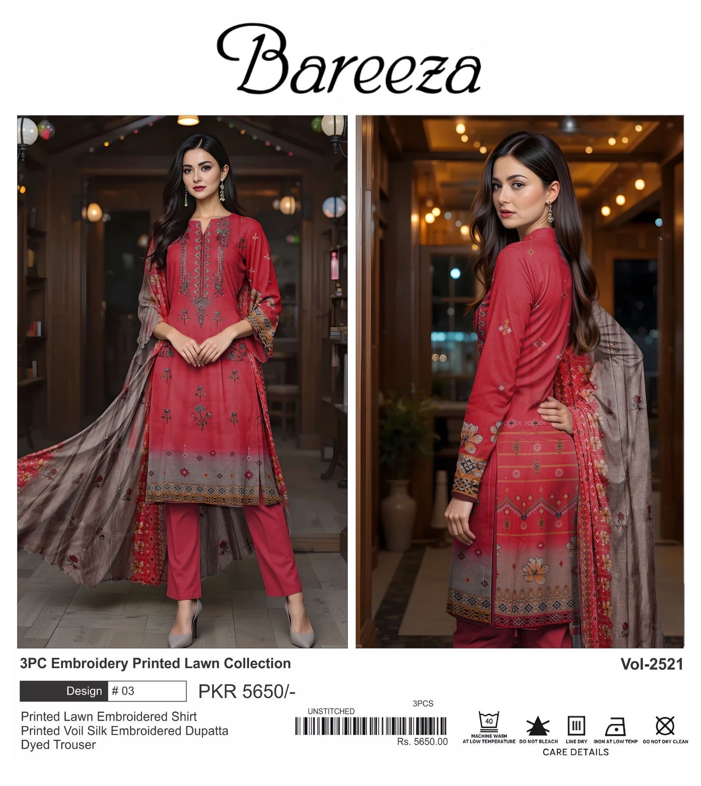 Bareeza lawn embroidery 3p
