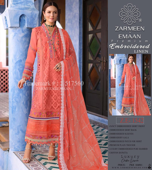 Zarmeen & Emaan premium linan embroidery 3p