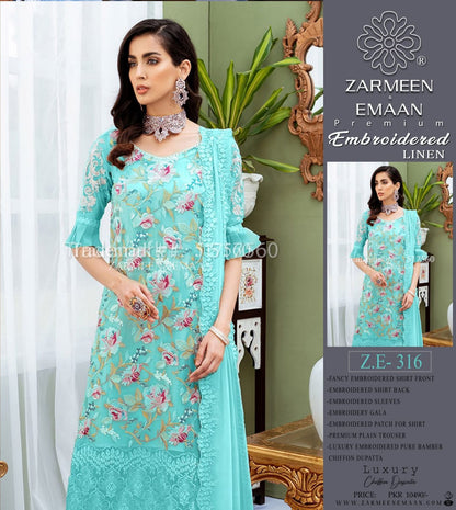 Zarmeen & Emaan premium linan embroidery 3p