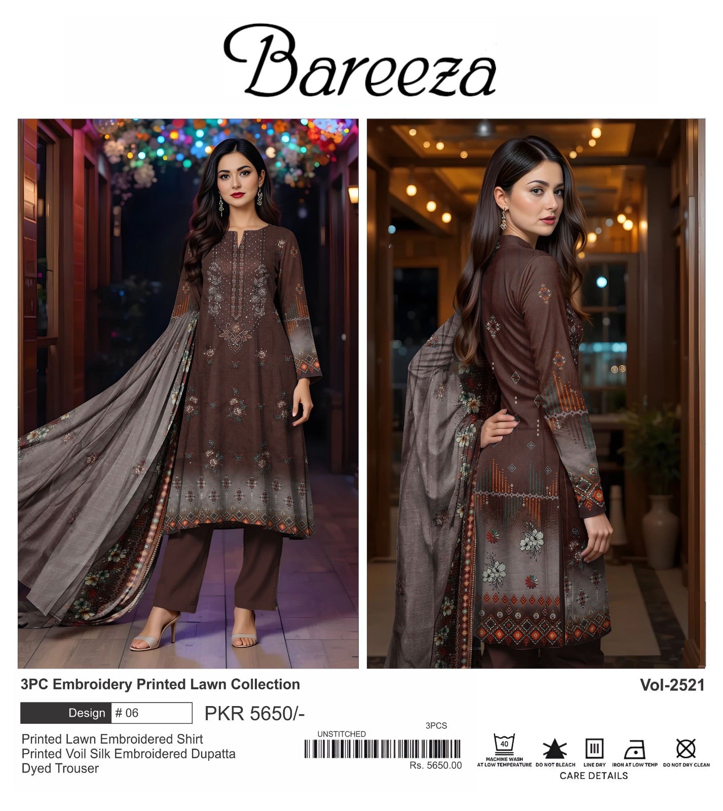 Bareeza lawn embroidery 3p