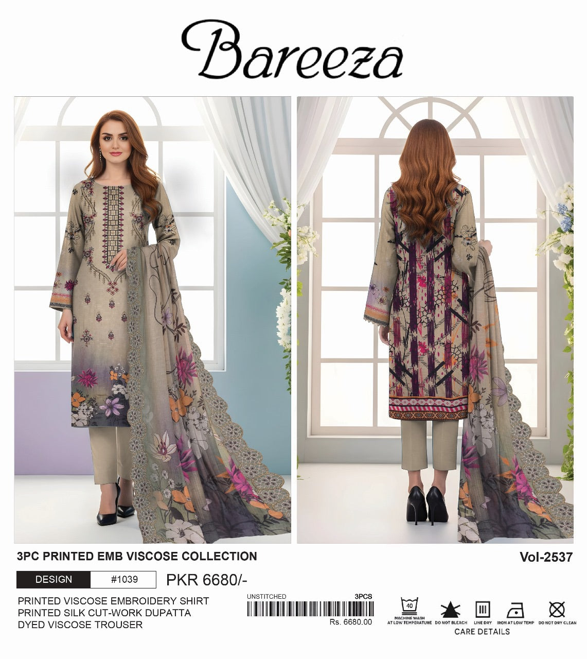 Bareeza Viscos embroidery 3p