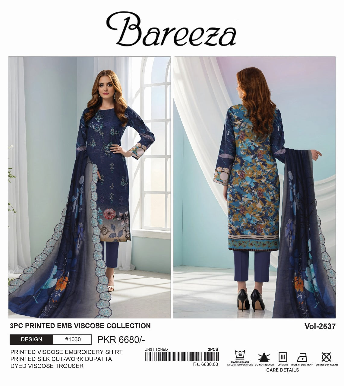 Bareeza Viscos embroidery 3p