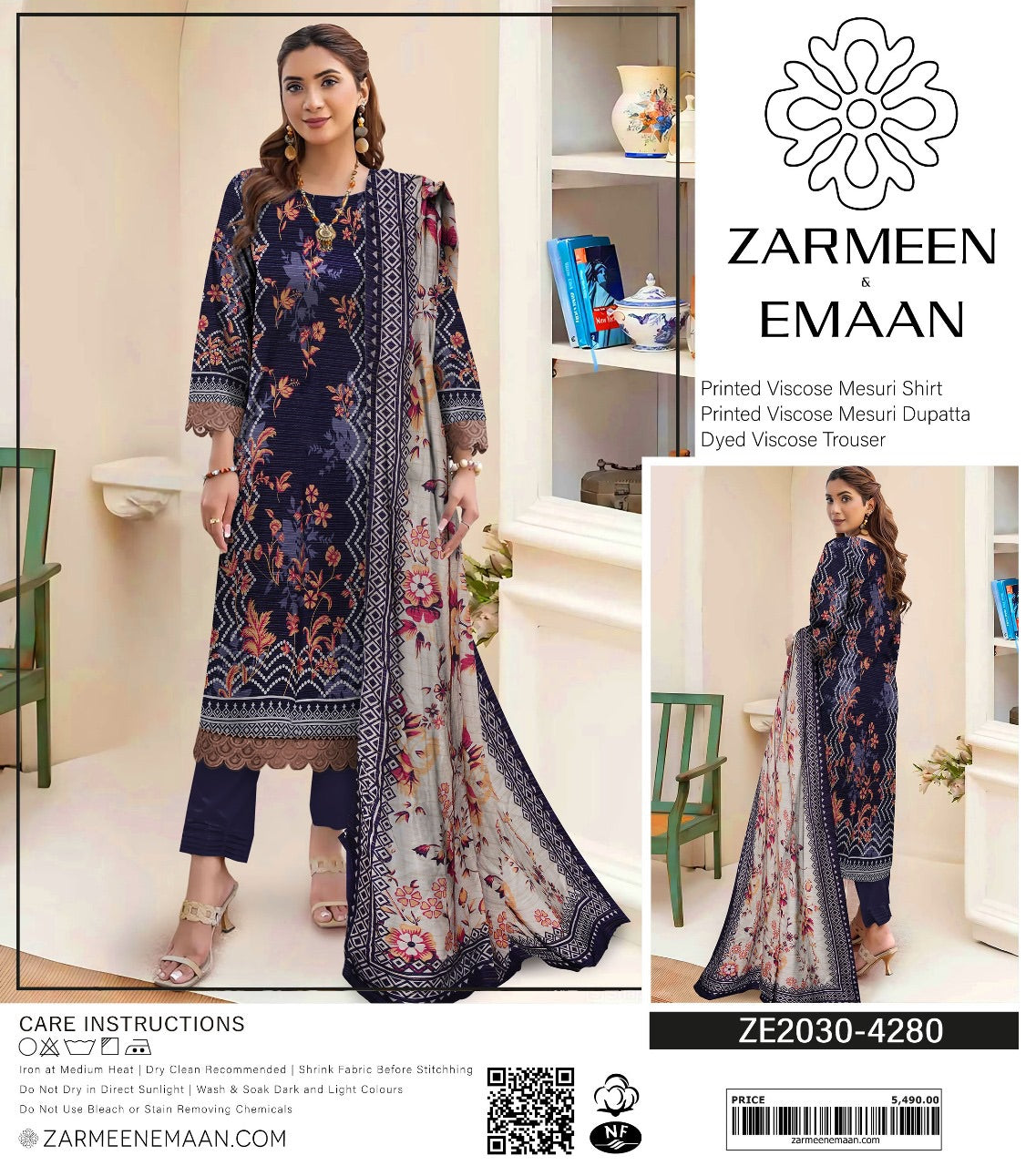 Zarmeen & Emaan measuri viscous print 3p