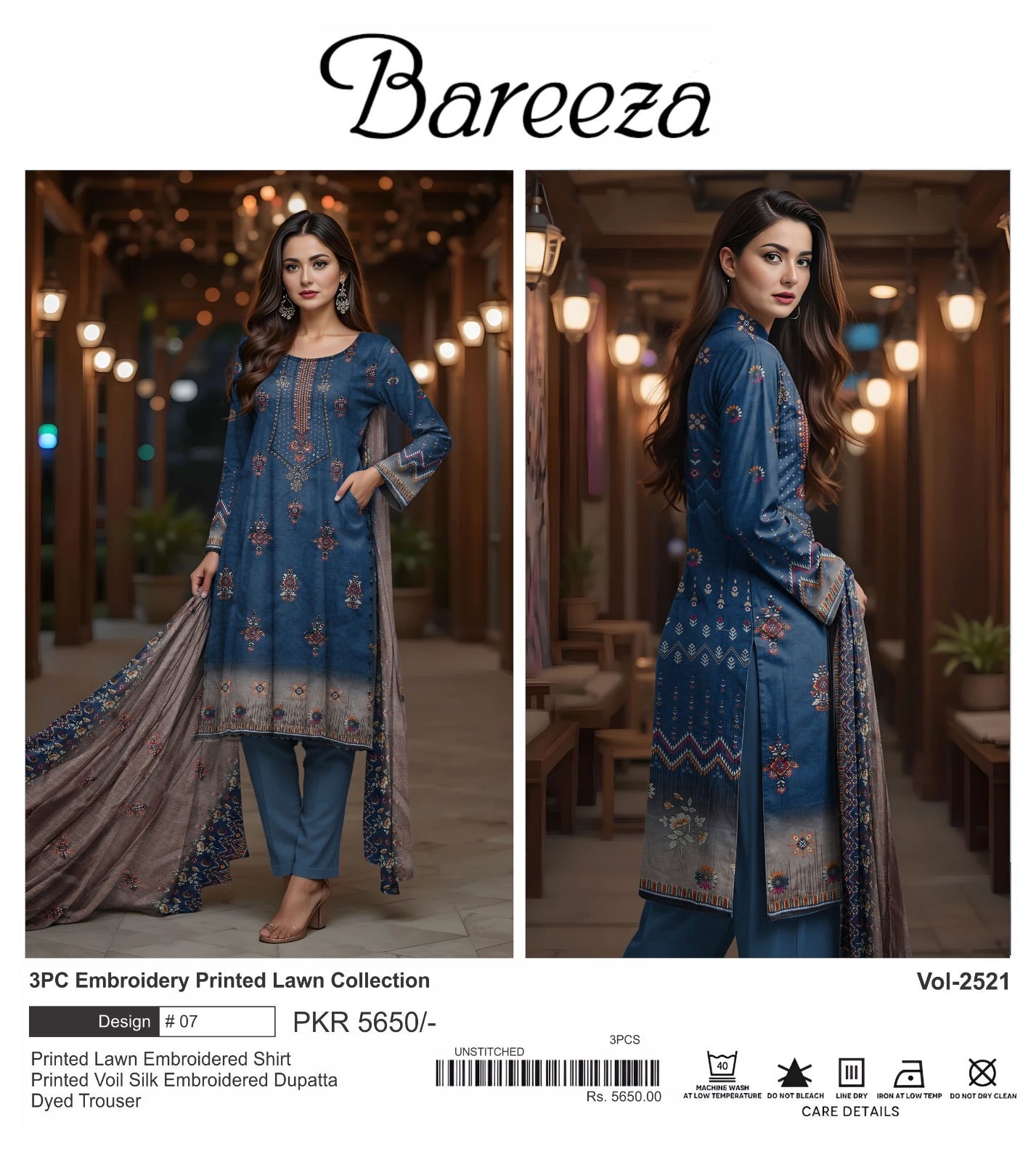 Bareeza lawn embroidery 3p