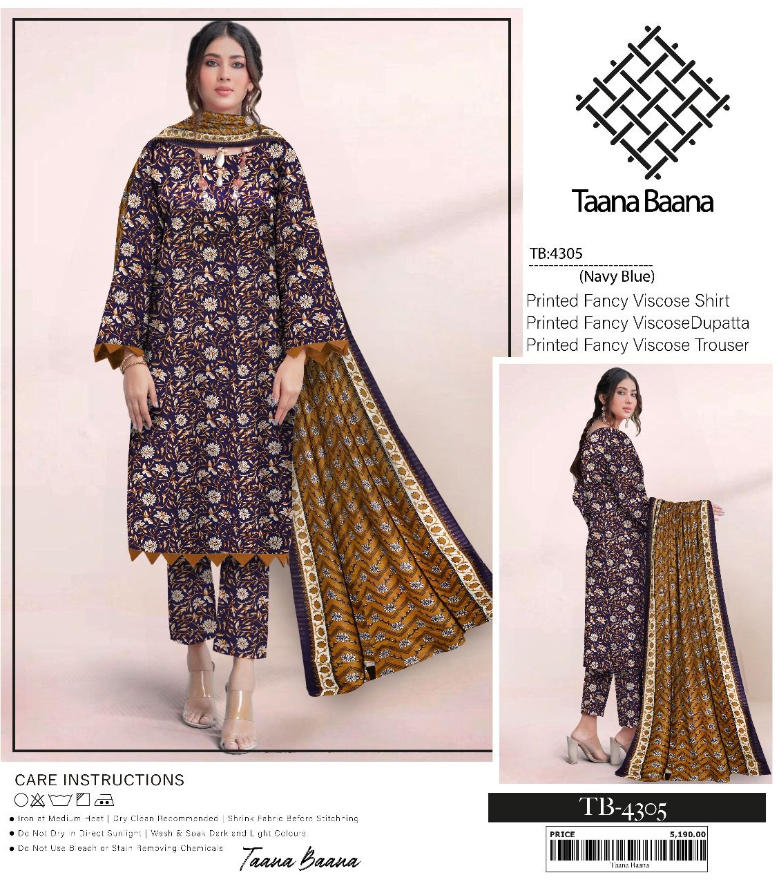 Taana Baana Printed Fancy Viscose 3pc