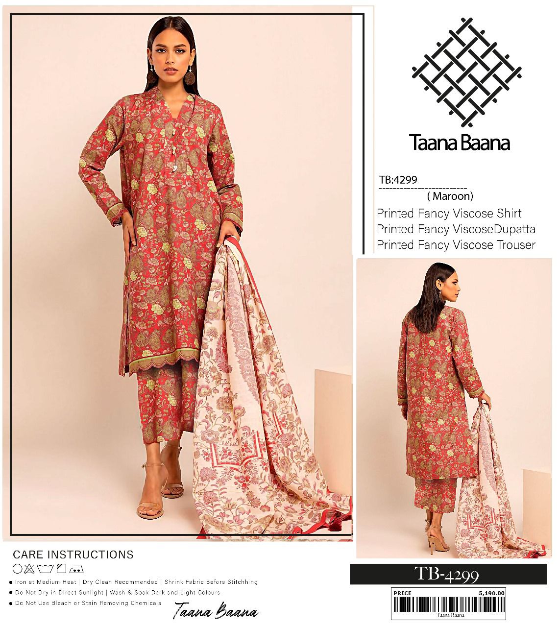 Taana Baana Printed Fancy Viscose 3pc