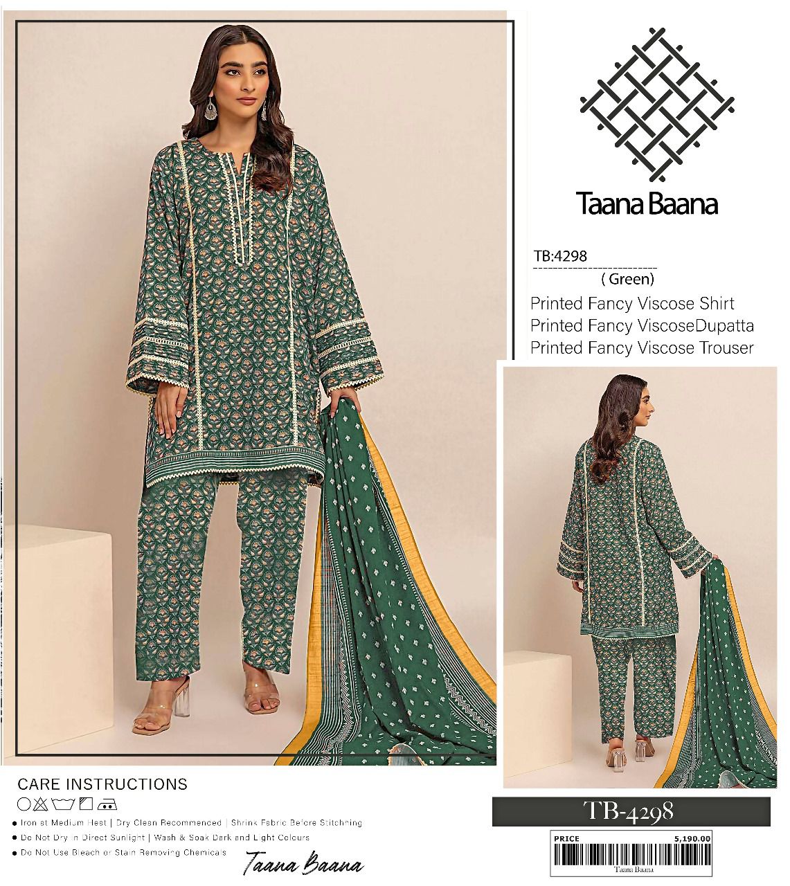 Taana Baana Printed Fancy Viscose 3pc