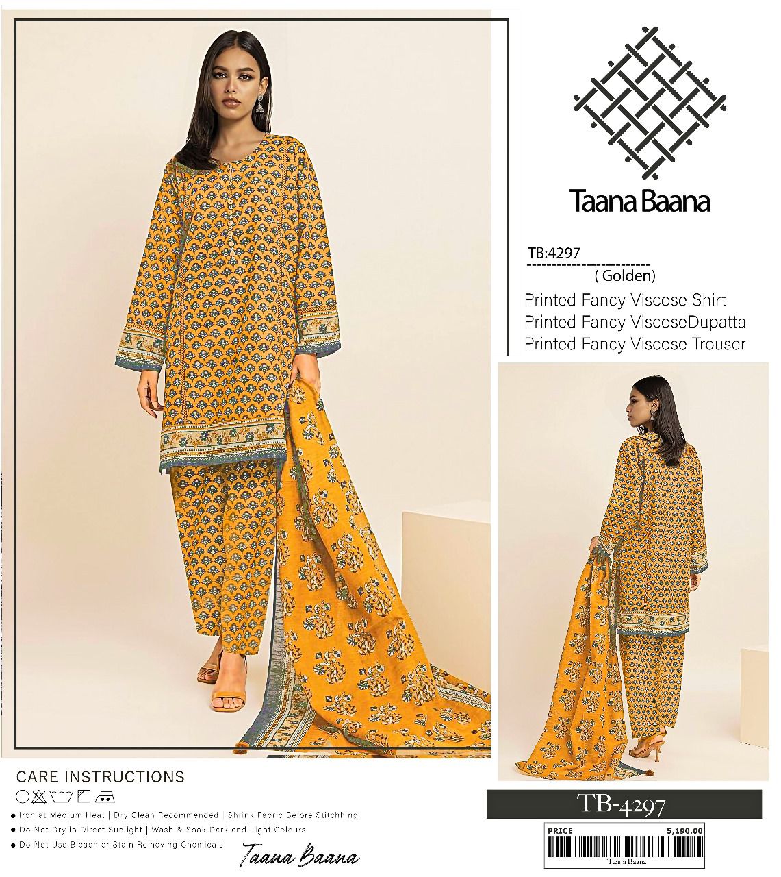 Taana Baana Printed Fancy Viscose 3pc
