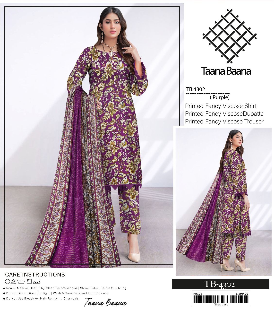 Taana Baana Printed Fancy Viscose 3pc