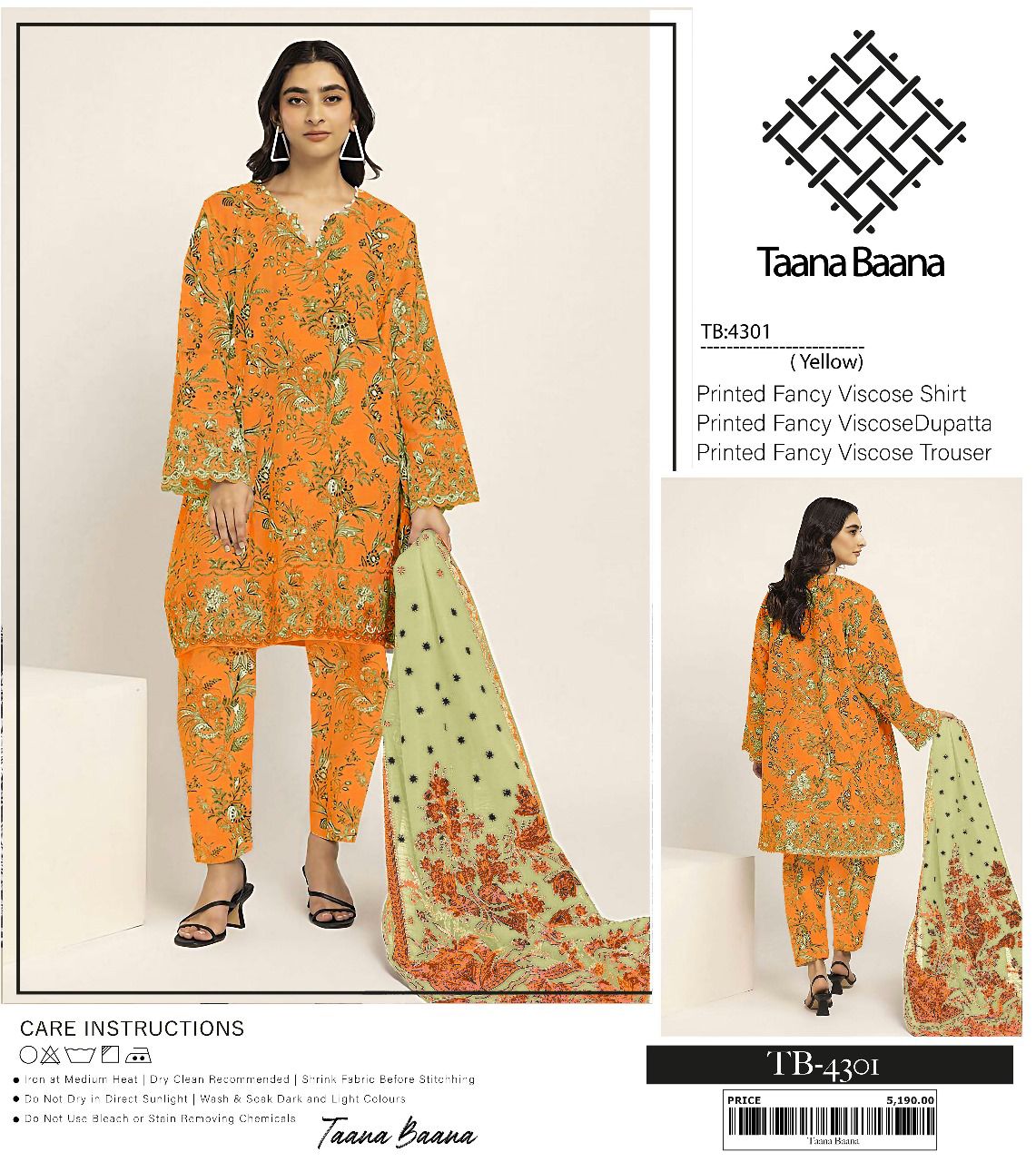 Taana Baana Printed Fancy Viscose 3pc