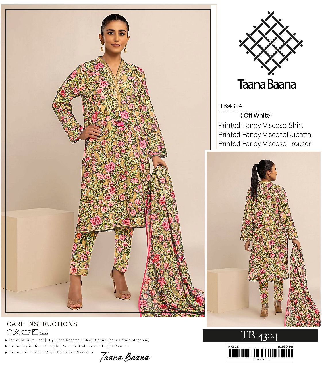 Taana Baana Printed Fancy Viscose 3pc