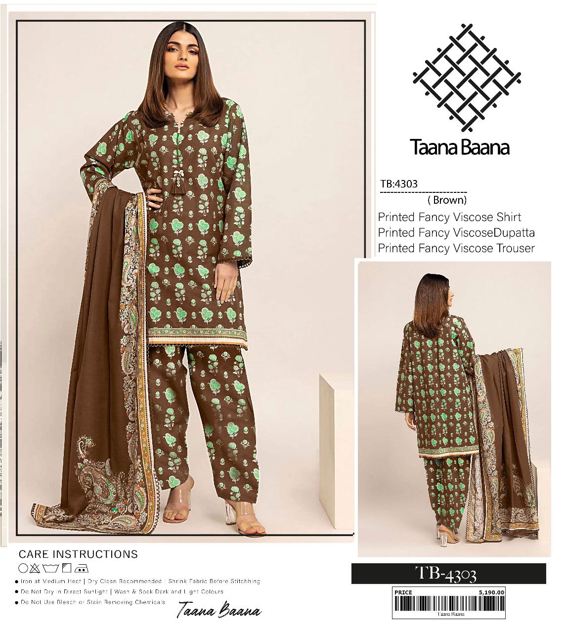 Taana Baana Printed Fancy Viscose 3pc