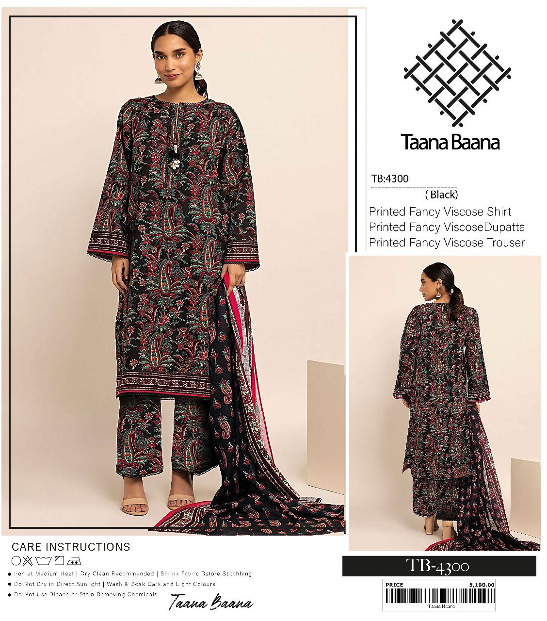 Taana Baana Printed Fancy Viscose 3pc