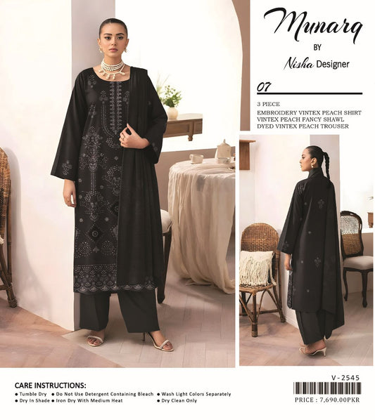 Munarq Vintex Peach Embroidered 3-Pc