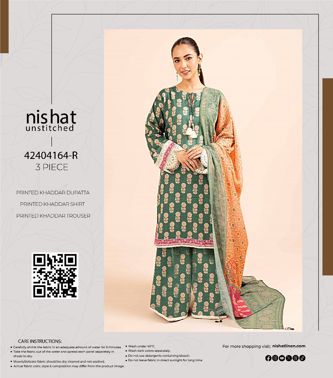 Nishat Printed Fancy Khaddar 3-Pc