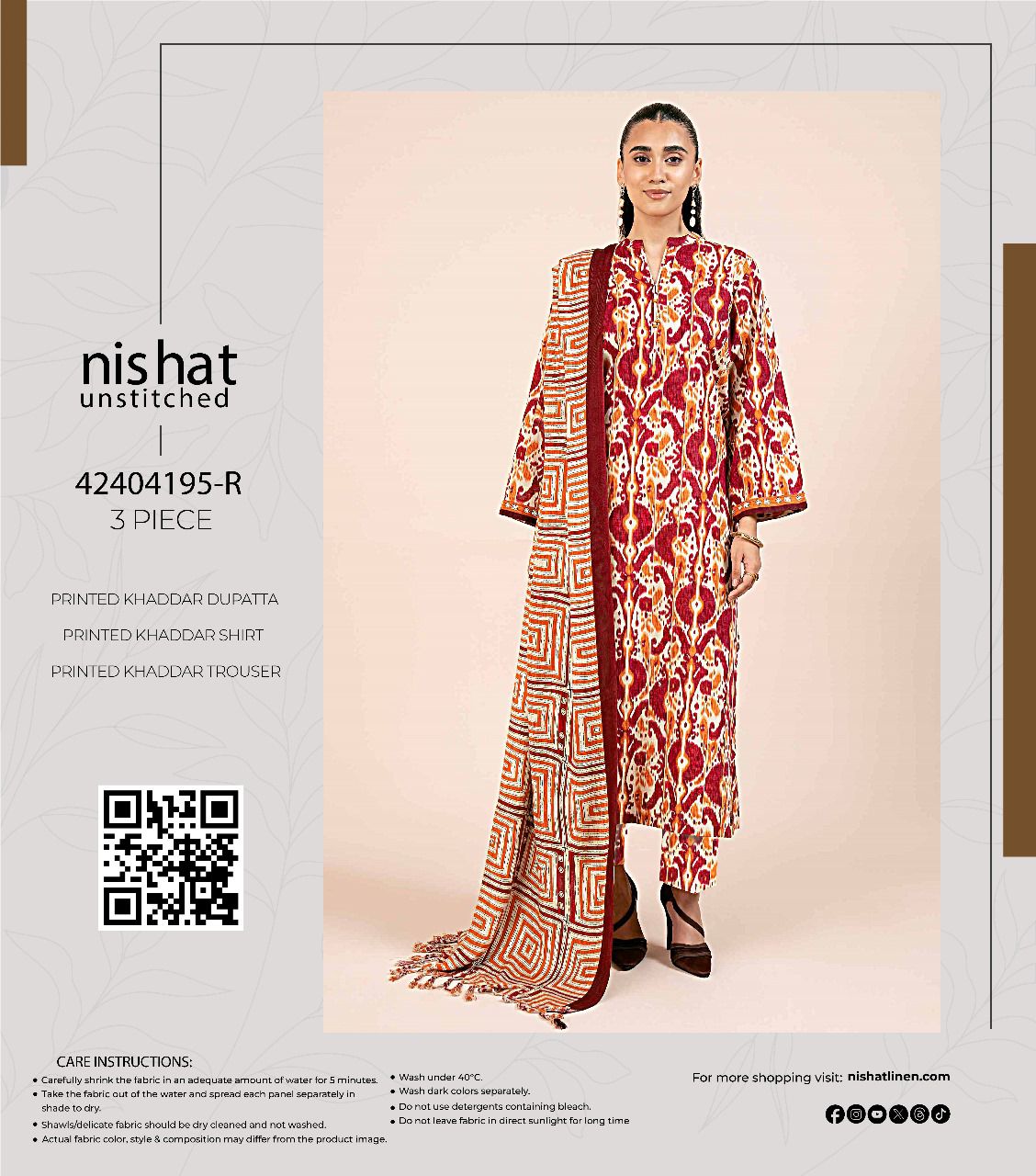 Nishat Printed Fancy Khaddar 3-Pc