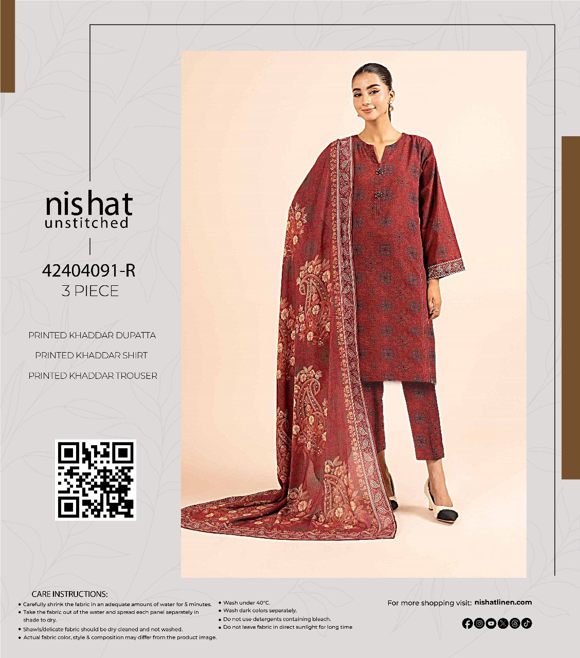 Nishat Printed Fancy Khaddar 3-Pc