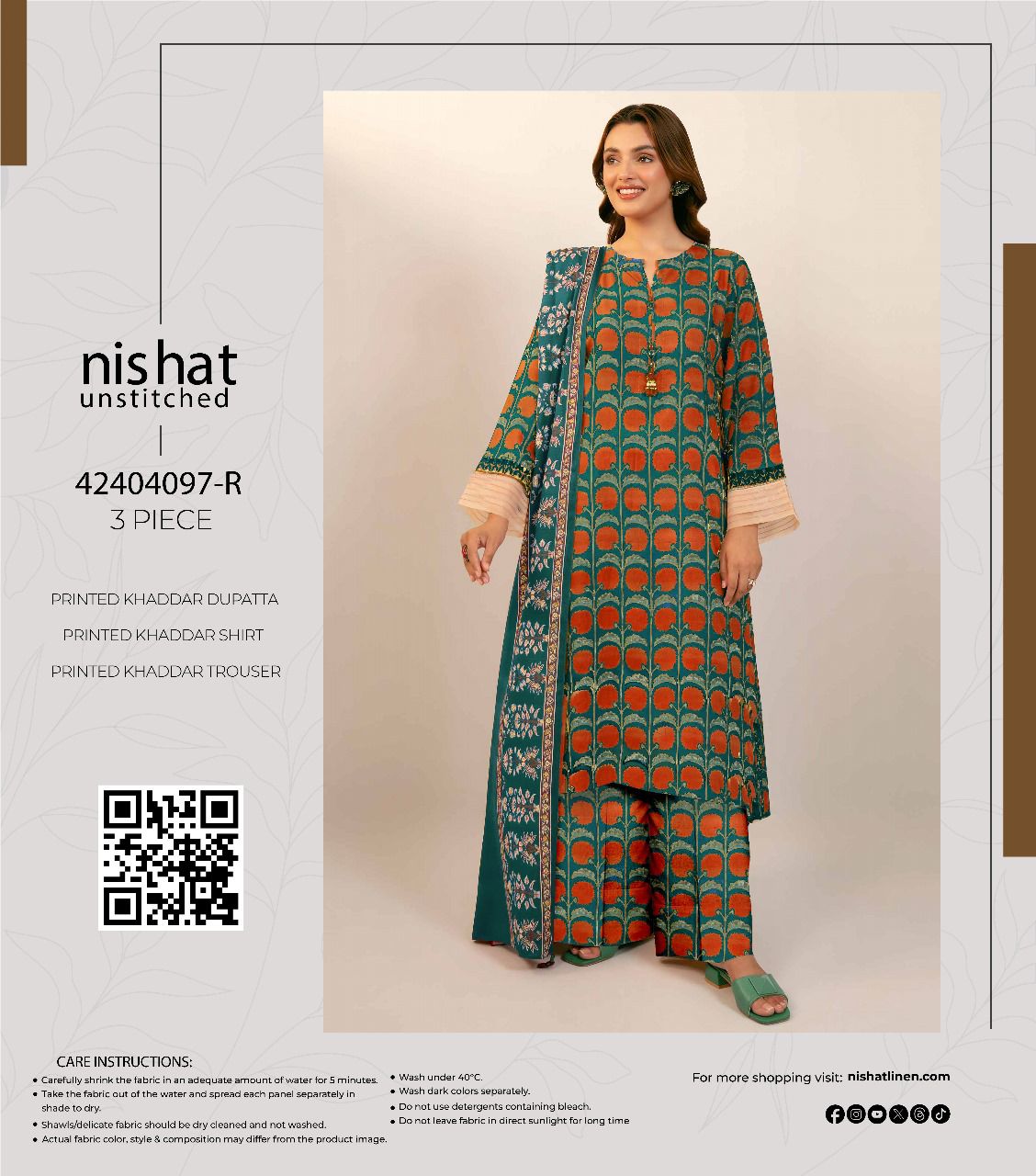 Nishat Printed Fancy Khaddar 3-Pc