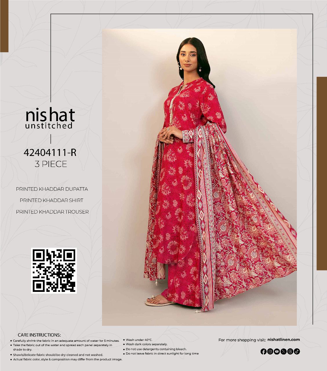 Nishat Printed Fancy Khaddar 3-Pc