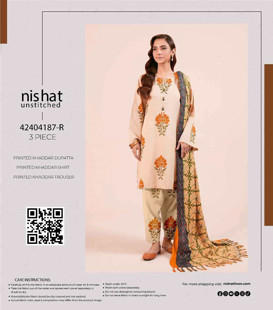 Nishat Printed Fancy Khaddar 3-Pc