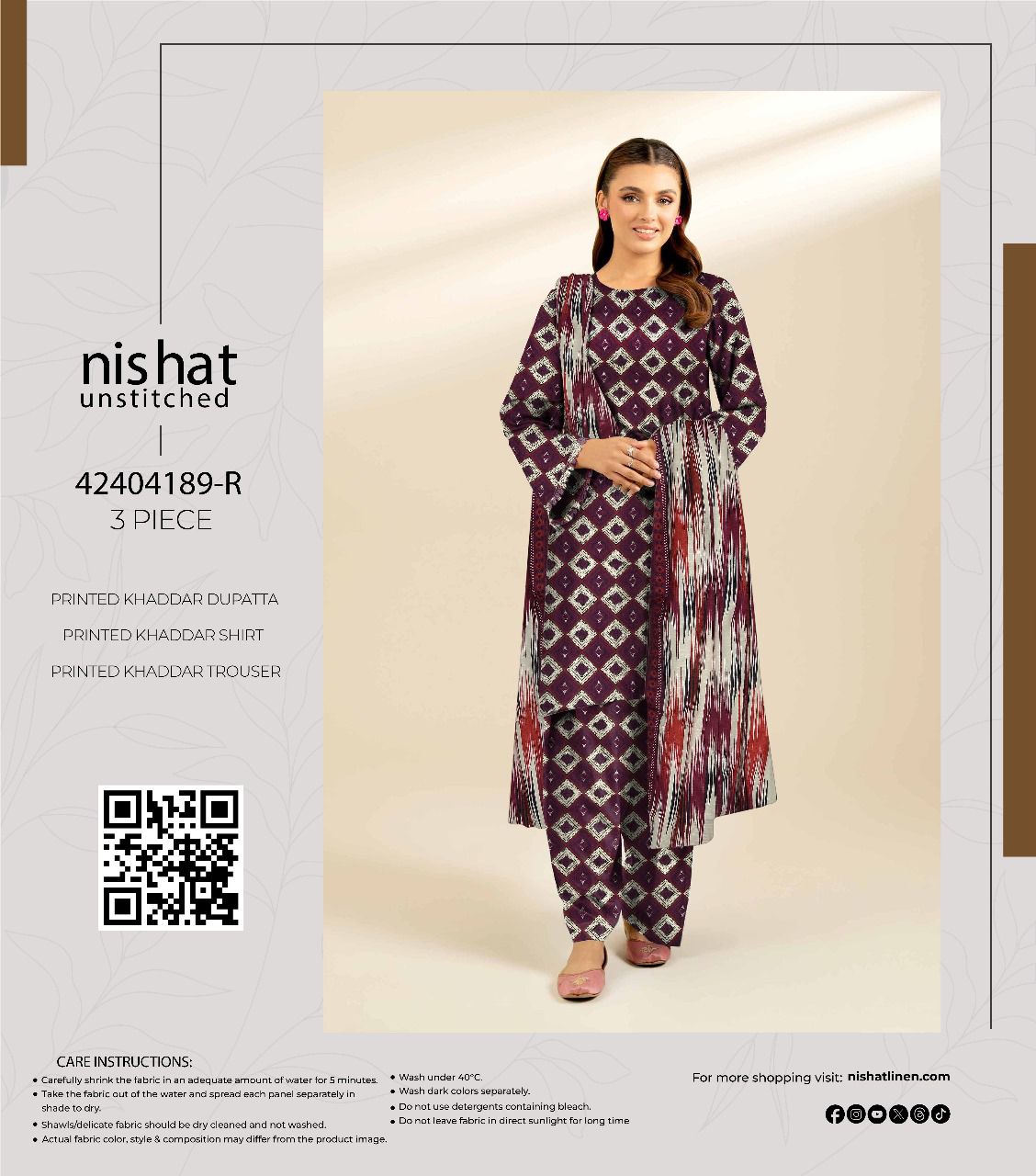 Nishat Printed Fancy Khaddar 3-Pc