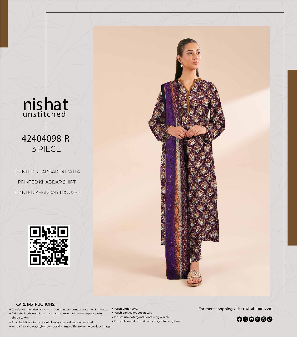 Nishat Printed Fancy Khaddar 3-Pc
