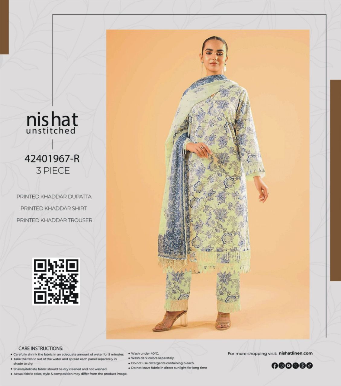 Nishat Printed Fancy Khaddar 3-Pc