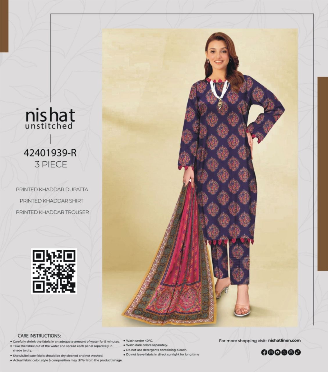 Nishat Printed Fancy Khaddar 3-Pc