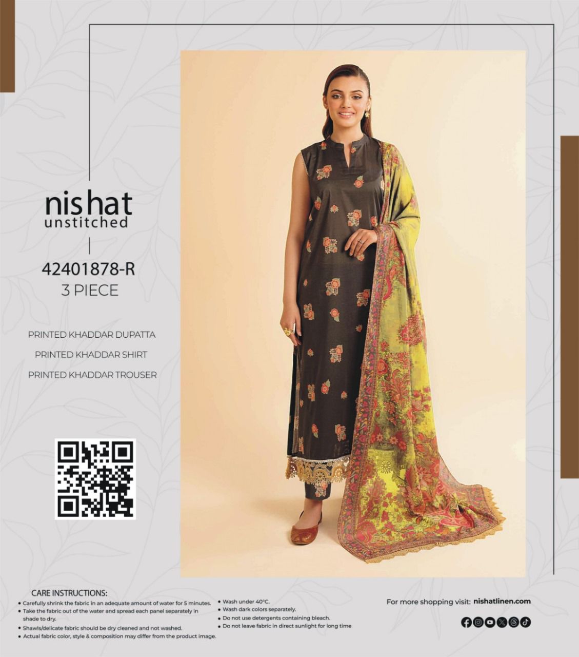Nishat Printed Fancy Khaddar 3-Pc