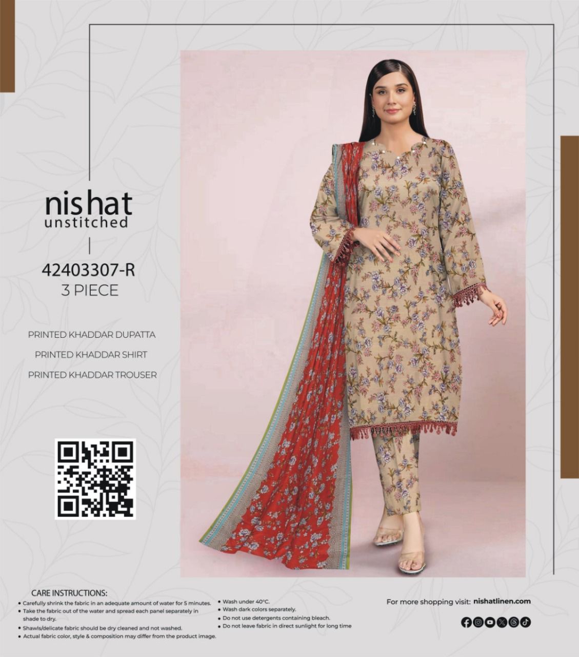 Nishat Printed Fancy Khaddar 3-Pc