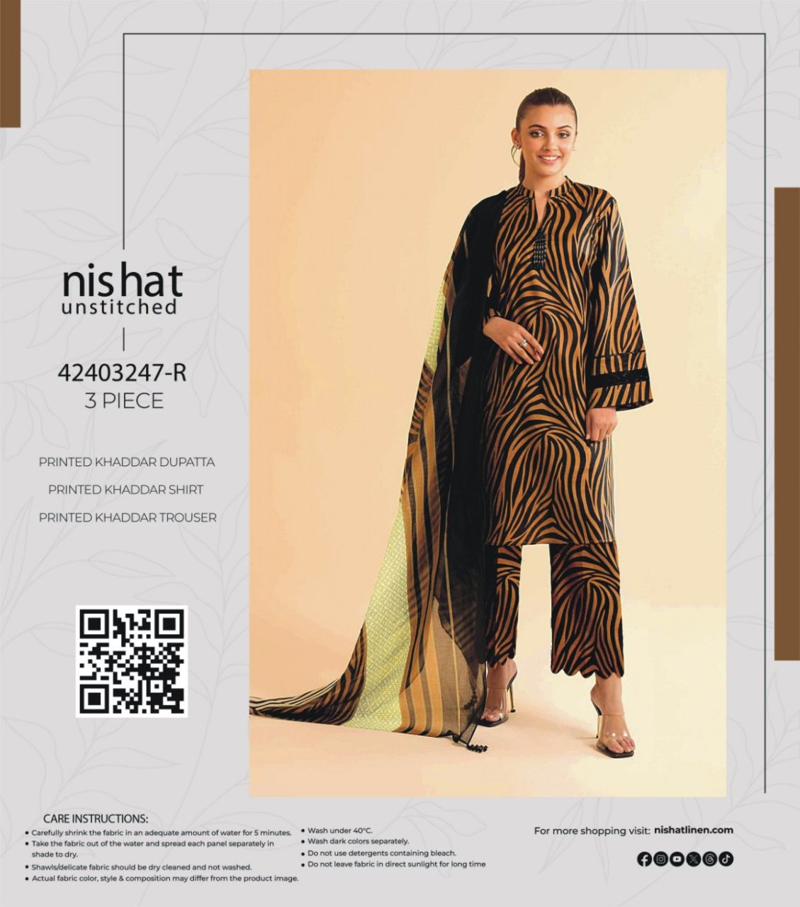 Nishat Printed Fancy Khaddar 3-Pc