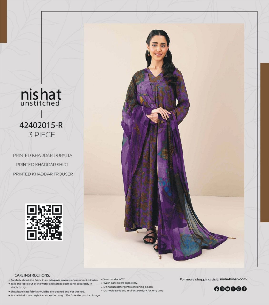 Nishat Printed Fancy Khaddar 3-Pc