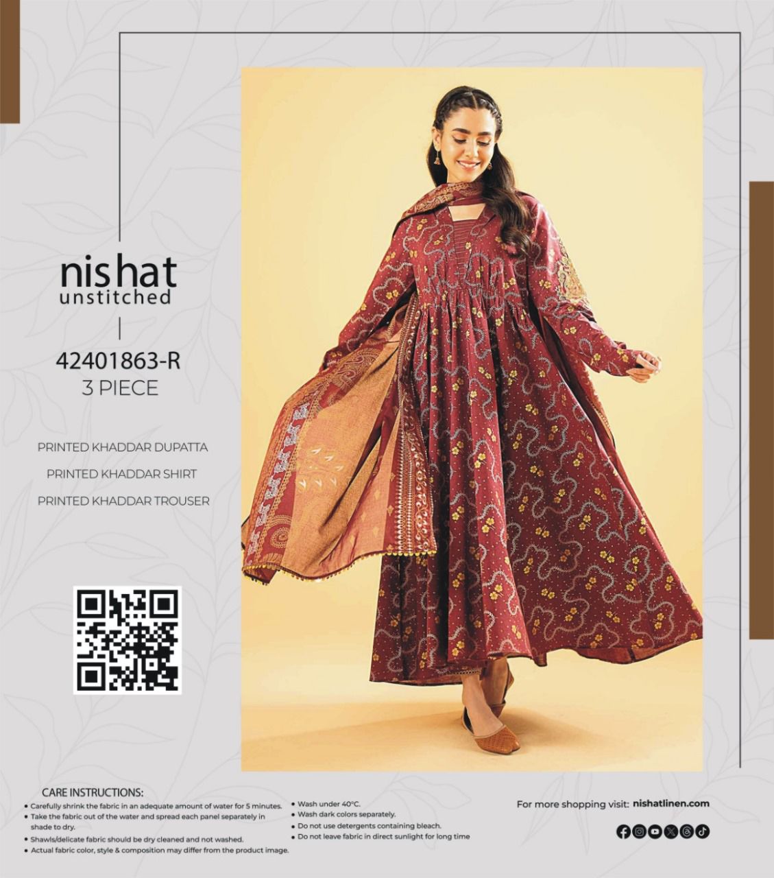 Nishat Printed Fancy Khaddar 3-Pc